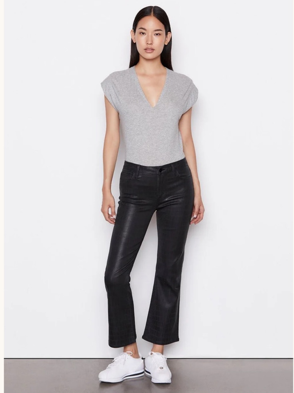Frame Le Cropped Mini Boot Noir Croc Coated Black Jeans size 32 NWT NEW - Picture 1 of 11